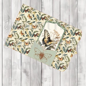 Green Vintage Butterfly Folio Kit - Journal Paper Set, Junk Journal Folio, Printable Journal, Scrapbook Paper, Vintage Butterfly