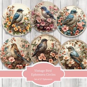 Vintage Bird Circle Ephemera - Ephemera Labels - Junk Journal Images Clip Art - Fussy Cut - Scrapbook Tags