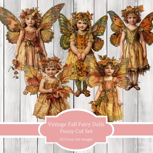 Vintage Fall Fairy Dolls Fussy Cut Set - Junk Journal , Printable Journal, Junk Journal Tags, Junk Journal Ephemera