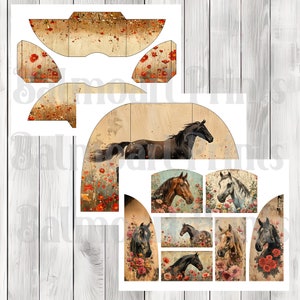Floral Horses Folio Kit - Journal Paper Set, Junk Journal Pages, Junk Journal Folio, Printable Journal, Scrapbook Paper