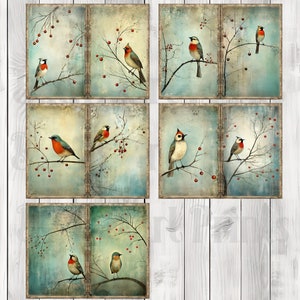 Winter Folk Birds- Journal Paper Set, Junk Journal Pages, Flower Junk Journal Paper, Printable, Scrapbook Paper, Digital Paper