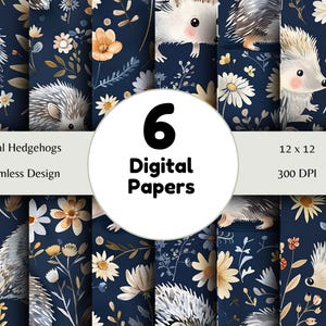 Floral Hedgehogs - Seamless Pattern - Digital Paper - Printable Journal, Scrapbook Paper, Seamless