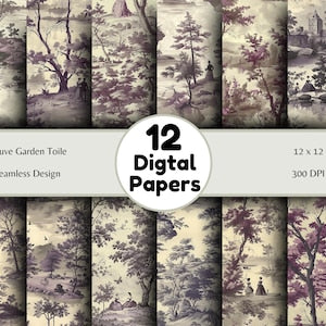 Mauve Garden Toile - Seamless Pattern - Digital Paper - Printable Journal, Scrapbook Paper, Seamless