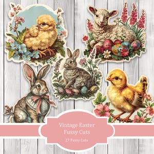 Vintage Easter Fussy Cuts - Junk Journal , Printable Journal, Junk Journal Tags, Junk Journal Ephemera, Scrapbooking