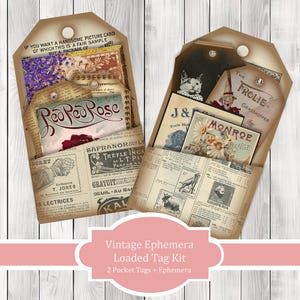 Vintage Ephemera Loaded Tag Kit - Loaded Tags | Ephemera Labels | Paper Craft | Junk Journal Images Clip Art | Fussy Cut