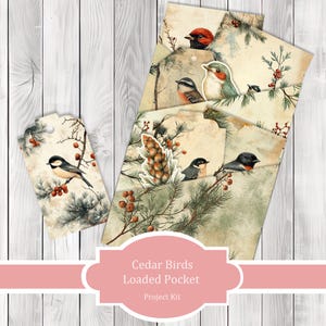 Cedar Birds Loaded Pocket Kit , Journal Pages, Pocket, Ephemera, Tags, Printable, Scrapbook Kit, Digital Download