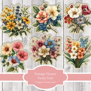 Vintage Flower Fussy Cuts - Junk Journal , Printable Journal, Junk Journal Tags, Junk Journal Ephemera