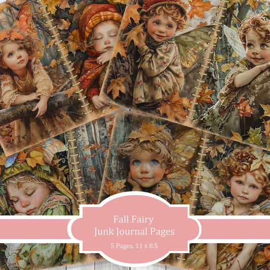 Fall Fairy Children - Journal Paper Set, Junk Journal Pages, Flower Junk Journal Paper, Printable Journal, Scrapbook Paper, Digital Paper