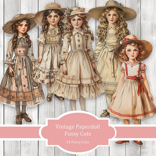 Vintage Paper Doll Fussy Cuts - Junk Journal , Printable Journal, Junk Journal Tags, Junk Journal Ephemera