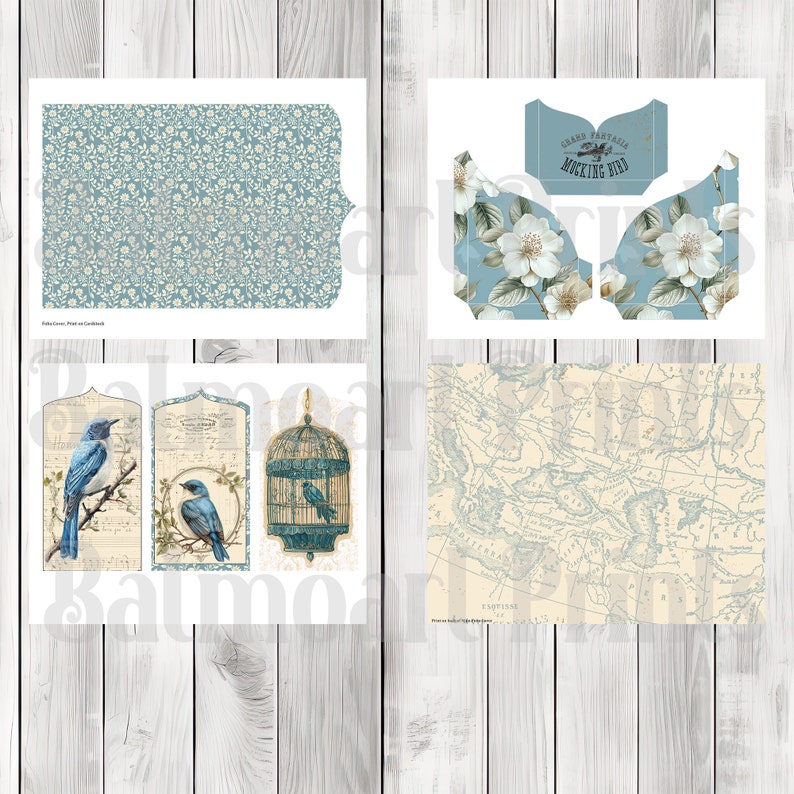 Vintage Birds Folio Kit - Journal Paper Set, Junk Journal Pages, Junk Journal Folio, Printable Journal, Scrapbook Paper, Vintage Birds