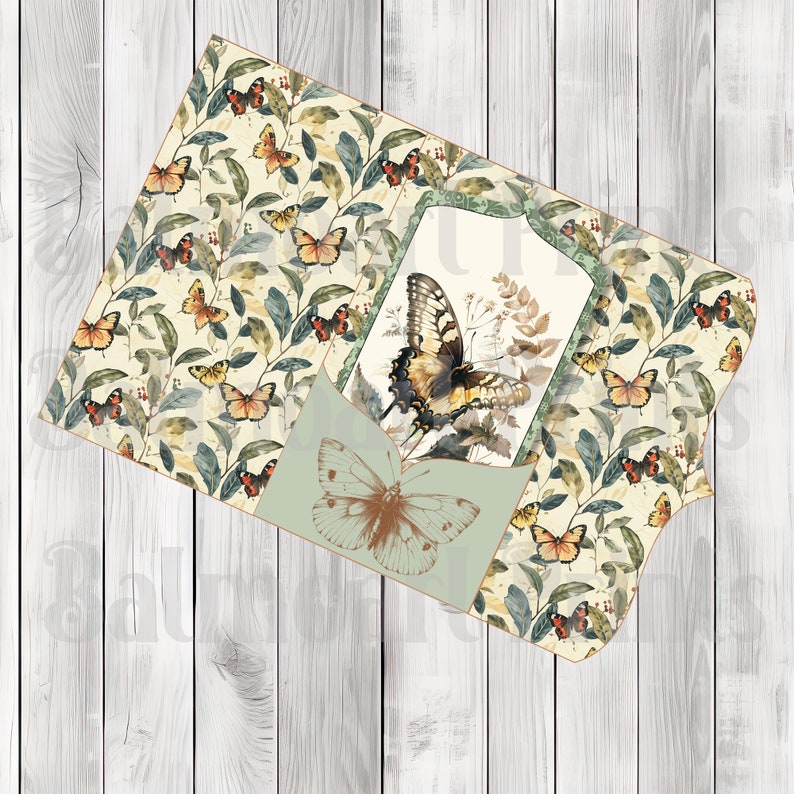 Green Vintage Butterfly Folio Kit - Journal Paper Set, Junk Journal Folio, Printable Journal, Scrapbook Paper, Vintage Butterfly