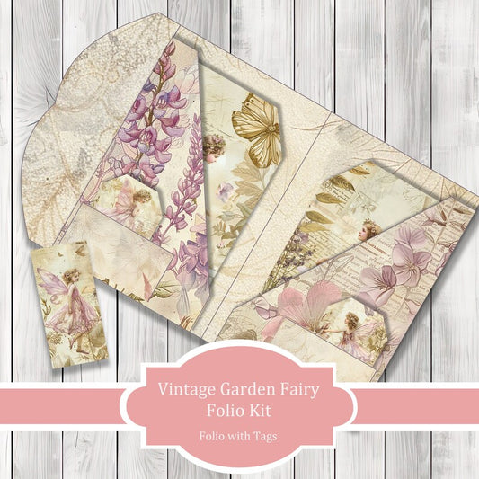 Vintage Garden Fairy Folio Kit - Journal Paper Set, Junk Journal Folio, Printable Journal, Scrapbook Paper, Woodland Animals, Floral