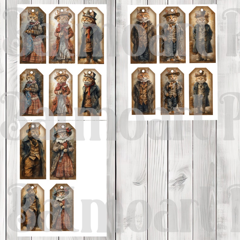 Vintage Cat Painting Tag Set- Junk Journal , Printable Journal, Junk Journal Tags, Junk Journal Ephemera