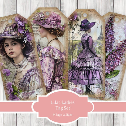 Lilac Ladies Tag Set- Junk Journal , Printable Journal, Junk Journal Tags, Junk Journal Ephemera