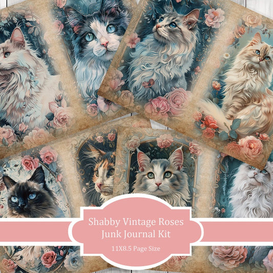 Rococo Cats Journal Paper Set, Junk Journal Pages, Flower Junk Journal Paper, Printable Journal, Scrapbook Paper, Digital Paper