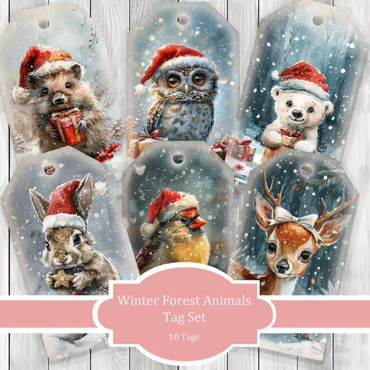 Winter Junk Journal Tags | Collage Scrapbook | Winter Forest Animal Tags | Ephemera Labels | Junk Journal Images Clip Art | Fussy Cut