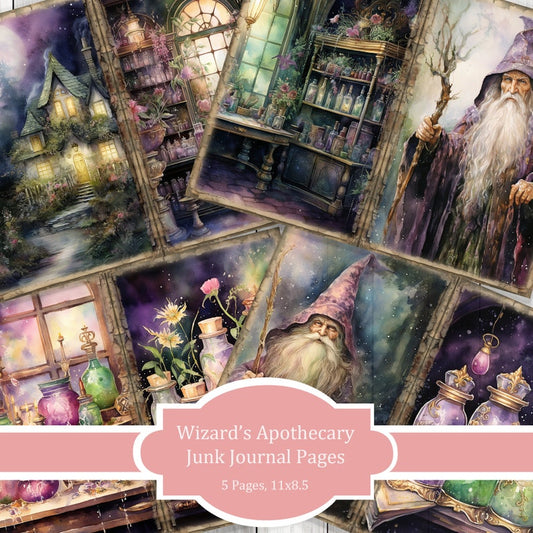 Wizards Apothecary - Journal Paper Set, Junk Journal Pages, Flower Junk Journal Paper, Printable Journal, Scrapbook Paper, Digital Paper