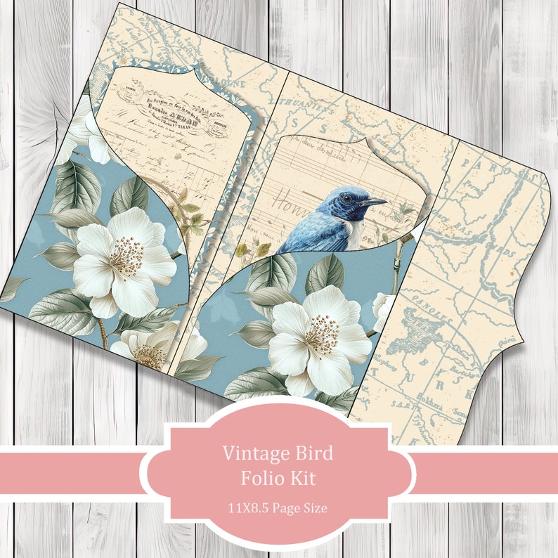 Vintage Birds Folio Kit - Journal Paper Set, Junk Journal Pages, Junk Journal Folio, Printable Journal, Scrapbook Paper, Vintage Birds