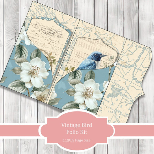 Vintage Birds Folio Kit - Journal Paper Set, Junk Journal Pages, Junk Journal Folio, Printable Journal, Scrapbook Paper, Vintage Birds
