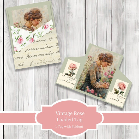 Vintage Rose Loaded Tag Kit - Loaded Tags | Ephemera Labels | Paper Craft | Junk Journal Images Clip Art | Fussy Cut