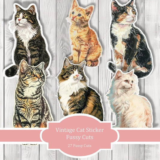 Vintage Cat Fussy Cuts - Junk Journal , Printable Journal, Junk Journal Tags, Junk Journal Ephemera