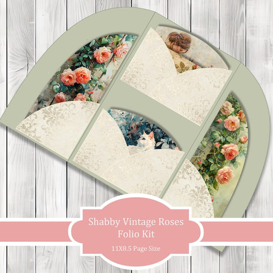 Shabby Vintage Rose Folio Kit - Journal Paper Set, Junk Journal Pages, Junk Journal Folio, Printable Journal, Scrapbook Paper, Shabby Chic