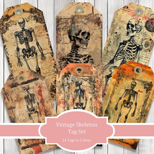 Vintage Skeleton Junk Journal Tags - Collage Scrapbook - Forest Animal Tags - Ephemera Labels - Junk Journal Images - Clip Art