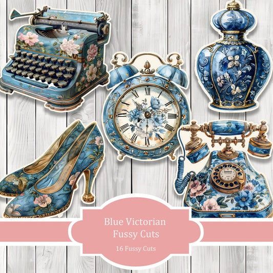 Blue Victorian Fussy Cuts - Junk Journal , Printable Journal, Junk Journal Tags, Junk Journal Ephemera