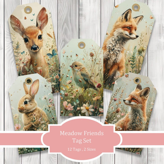 Meadow Friends Journal Tags - Collage Scrapbook - Forest Animal Tags - Ephemera Labels - Junk Journal Images - Clip Art