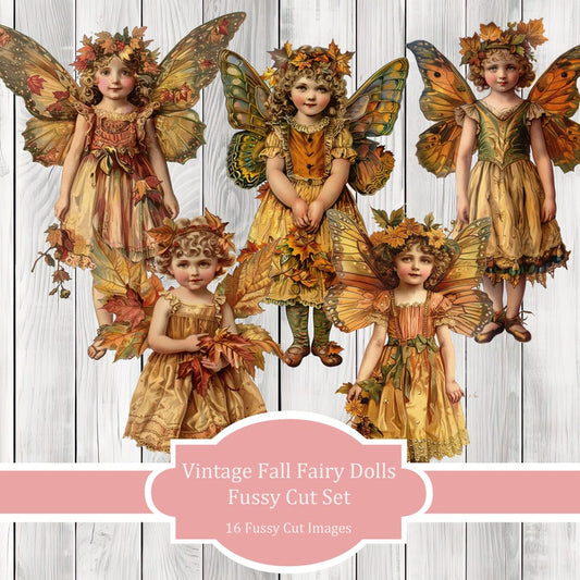 Vintage Fall Fairy Dolls Fussy Cut Set - Junk Journal , Printable Journal, Junk Journal Tags, Junk Journal Ephemera