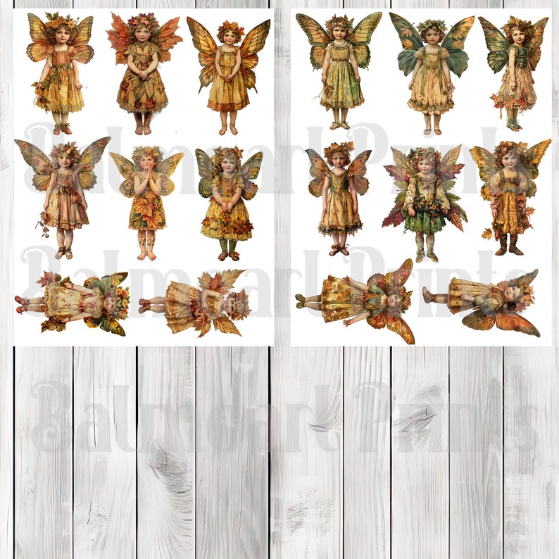 Vintage Fall Fairy Dolls Fussy Cut Set - Junk Journal , Printable Journal, Junk Journal Tags, Junk Journal Ephemera