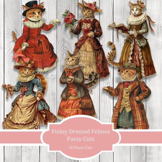 Finley Dressed Felines - Junk Journal , Printable Journal, Junk Journal Tags, Junk Journal Ephemera