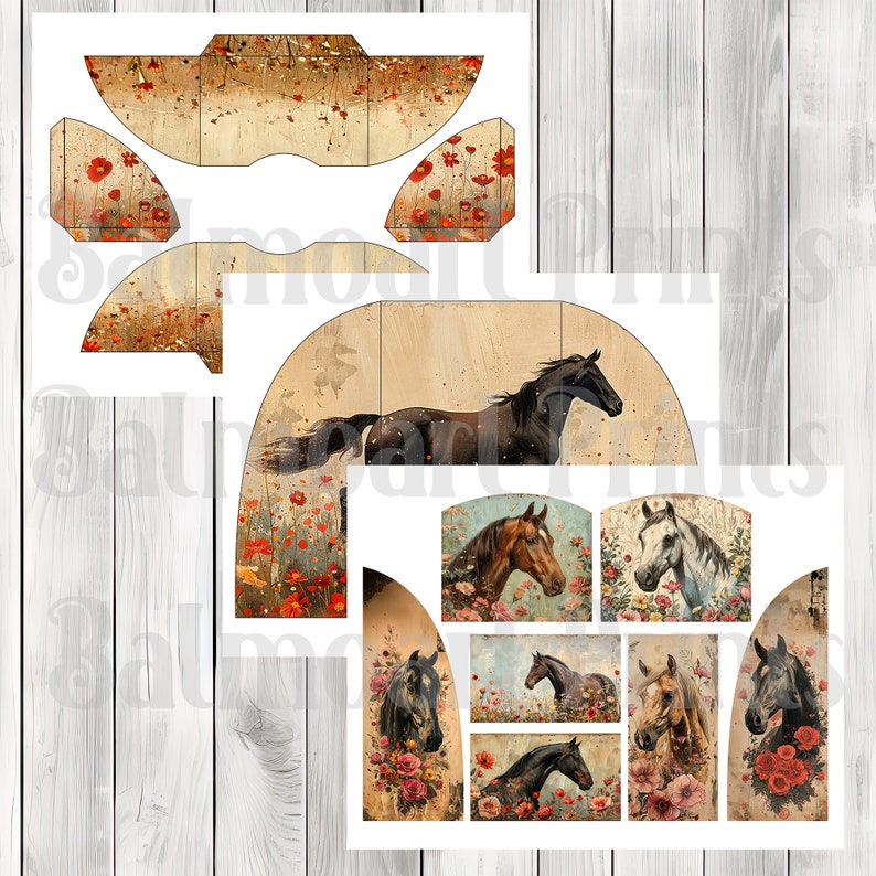 Floral Horses Folio Kit - Journal Paper Set, Junk Journal Pages, Junk Journal Folio, Printable Journal, Scrapbook Paper