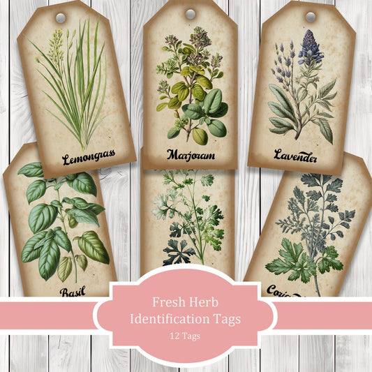 Fresh Herb Identification Journal Tags - Collage Scrapbook - Forest Animal Tags - Ephemera Labels - Junk Journal Images - Clip Art