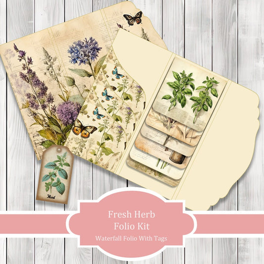 Fresh Herb Folio Kit - Journal Paper Set, Junk Journal Folio, Printable Journal, Scrapbook Paper, Woodland Animals, Floral