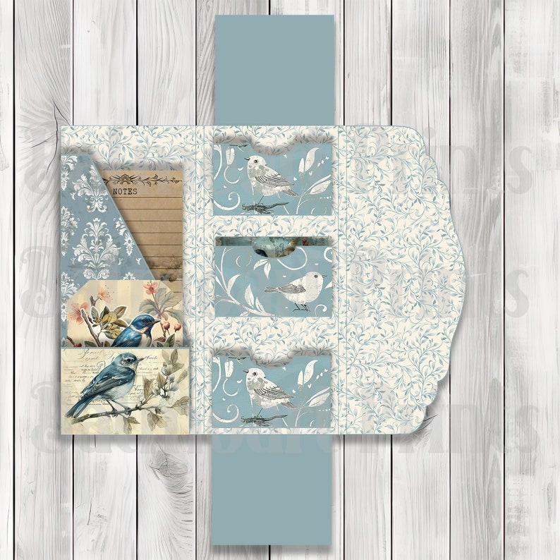Vintage Birds Fold Out Folio Kit - Journal Paper Set, Junk Journal Folio, Printable Journal, Scrapbook Paper, Vintage Birds