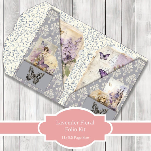 Lavender Floral Folio Kit - Journal Paper Set, Junk Journal Folio, Printable Journal, Scrapbook Paper, Vintage Butterfly
