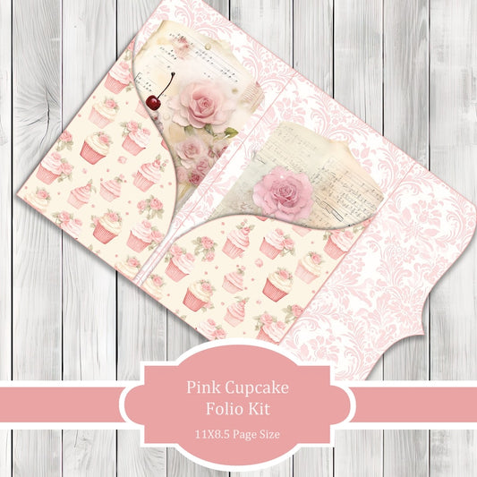 Pink Cupcakes Folio Kit - Journal Paper Set, Junk Journal Pages, Junk Journal Folio, Printable Journal, Scrapbook Paper, Vintage Cupcakes