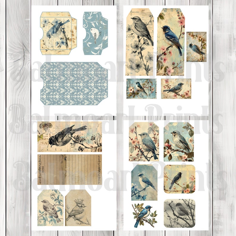 Vintage Birds Fold Out Folio Kit - Journal Paper Set, Junk Journal Folio, Printable Journal, Scrapbook Paper, Vintage Birds