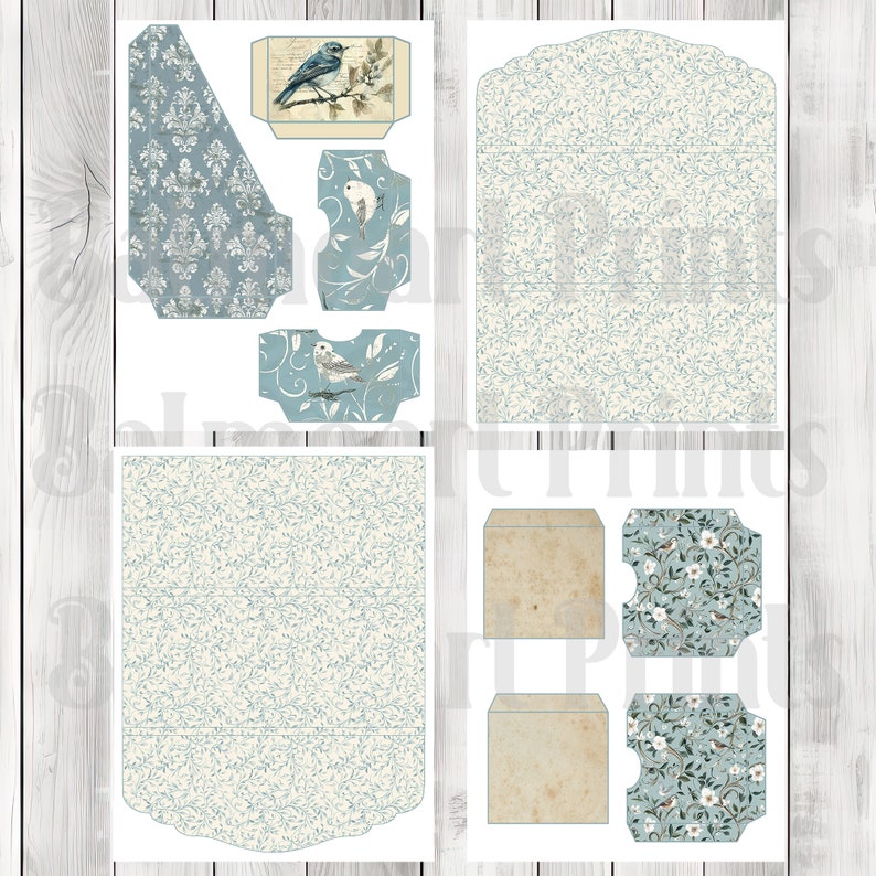 Vintage Birds Fold Out Folio Kit - Journal Paper Set, Junk Journal Folio, Printable Journal, Scrapbook Paper, Vintage Birds
