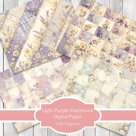 Light Purple Patchwork - Journal Paper Set, Junk Journal Pages, Junk Journal Paper, Printable Journal, Scrapbook Paper, Digital Paper