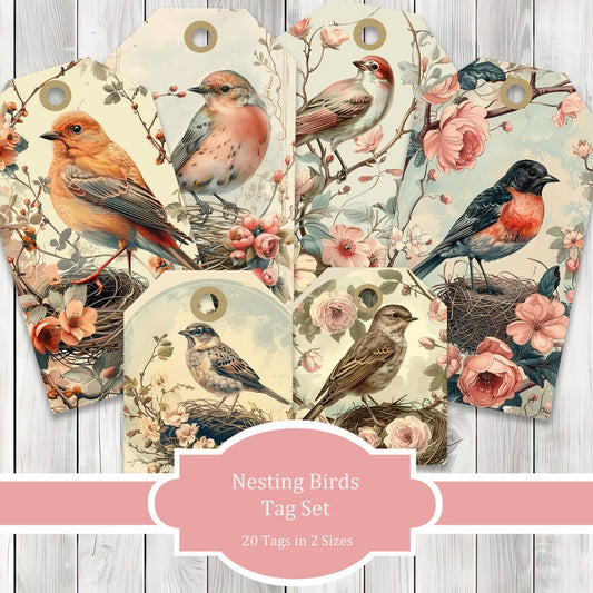 Nesting Birds Journal Tags - Collage Scrapbook - Forest Animal Tags - Ephemera Labels - Junk Journal Images - Clip Art