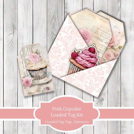 Pink Cupcake Loaded Tag Kit - Loaded Tags | Ephemera Labels | Paper Craft | Junk Journal Images Clip Art | Fussy Cut