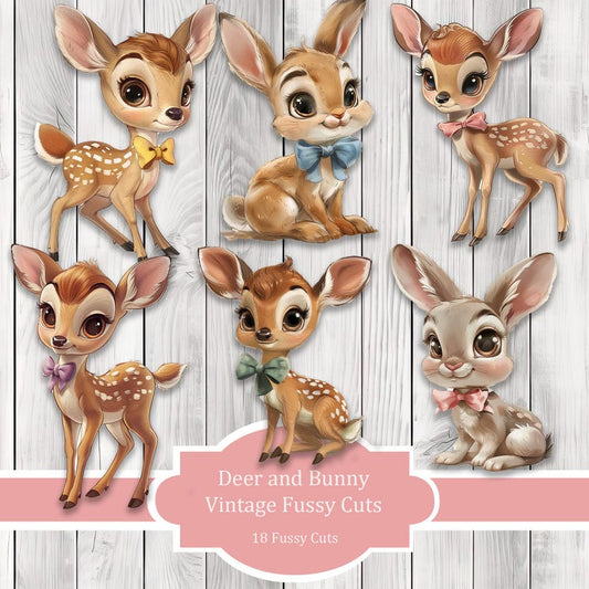 Vintage Deer and Bunny Fussy Cuts - Junk Journal , Printable Journal, Junk Journal Tags, Junk Journal Ephemera