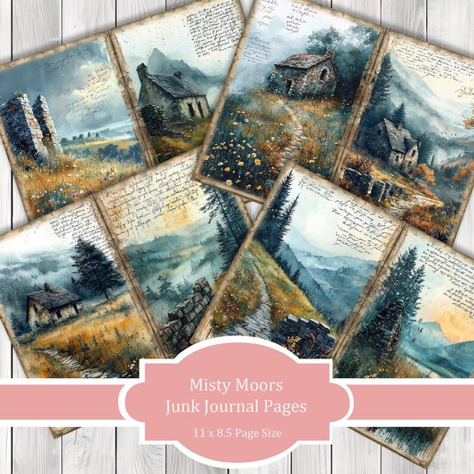 Misty Moors - Journal Paper Set, Junk Journal Pages, Flower Junk Journal Paper, Printable Journal, Scrapbook Paper, Digital Paper