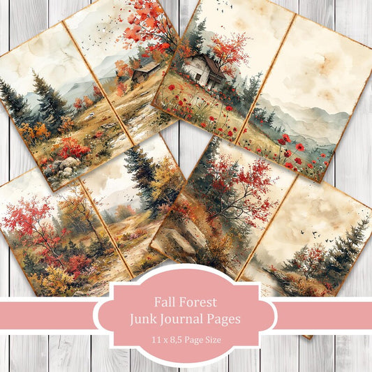 Fall Forests - Journal Paper Set, Junk Journal Pages, Flower Junk Journal Paper, Printable Journal, Scrapbook Paper, Digital Paper