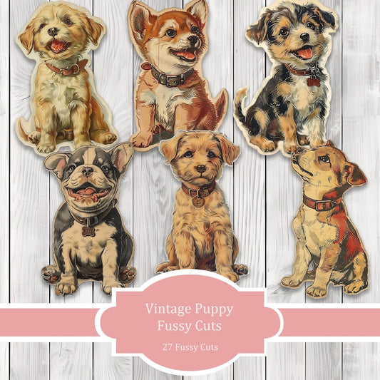 Vintage Puppy Fussy Cuts - Junk Journal , Printable Journal, Junk Journal Tags, Junk Journal Ephemera