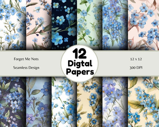 Forget Me Nots - Seamless Pattern - Digital Paper - Printable Journal, Scrapbook Paper, Seamless