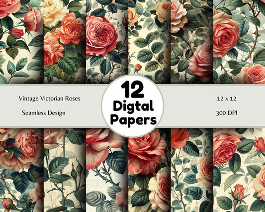 Victorian Roses - Seamless Pattern - Digital Paper - Printable Journal, Scrapbook Paper, Seamless