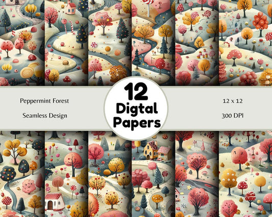 Peppermint Forest - Seamless Pattern - Digital Paper - Printable Journal, Scrapbook Paper, Seamless
